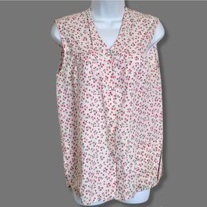 Vintage Moon Dance sleeveless cherries red white smocked house shirt size m